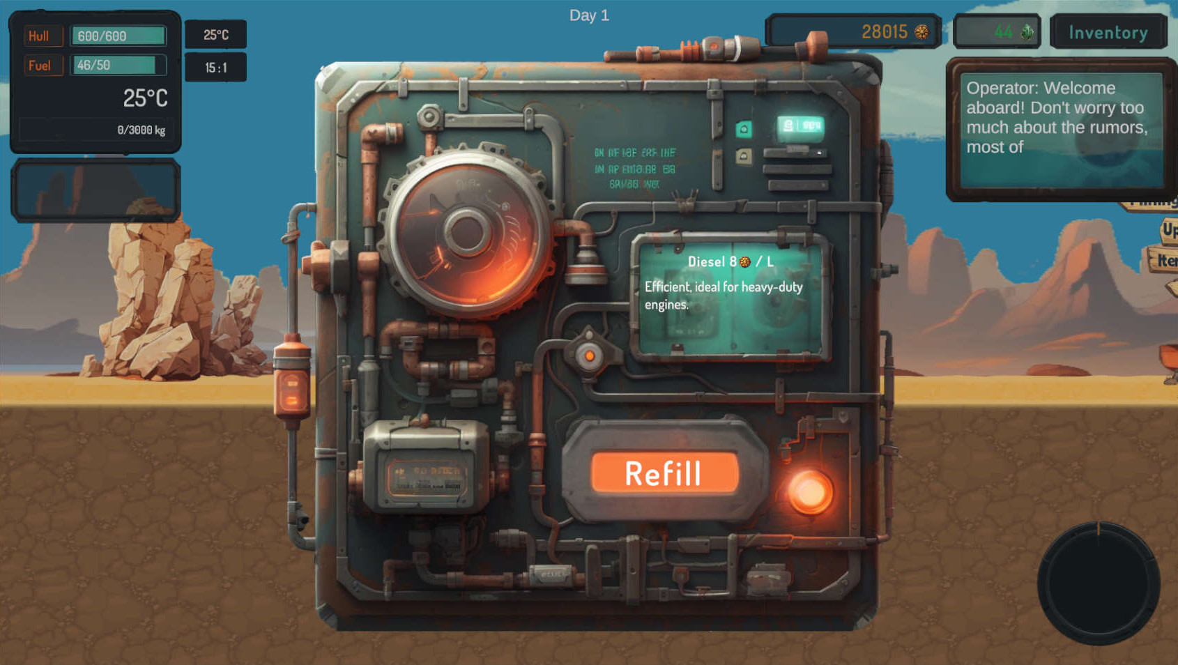 Game play Fuel Station user interface